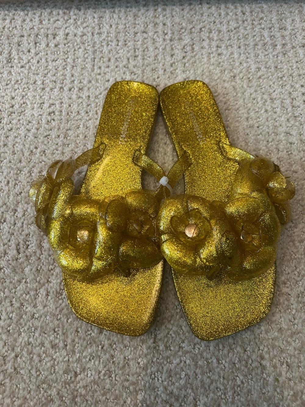Jeffrey Campbell Gold Glitter Floral Jelly Slide Sandals